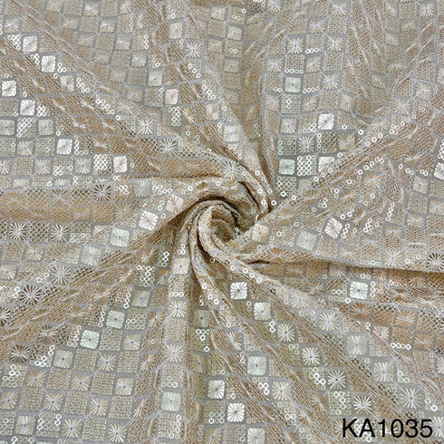 Dyeable Thread Sequins Embroidered Georgette Fabric - KA1035